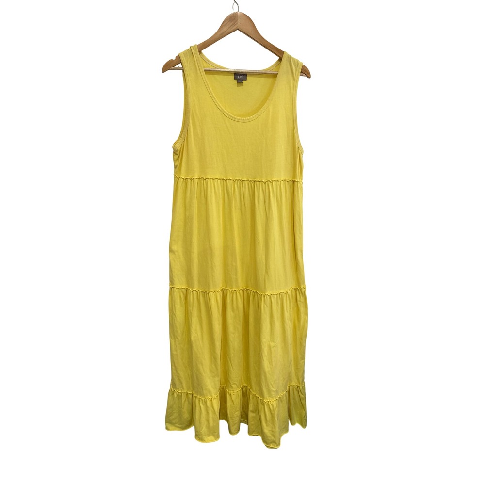 J.Jill Yellow Cotton Tiered Maxi Dress Large Sleeveless Boho Flowy